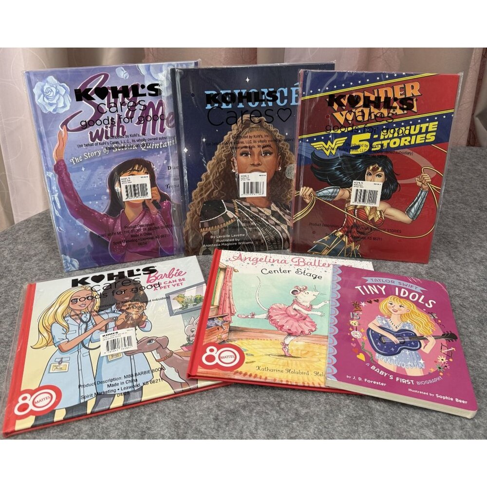 Kohls Cares Childrens Books Bundle Barbie Vet, Wonder Woman, Selena Quintanilla,